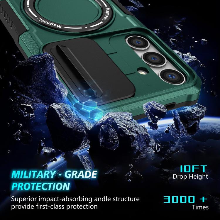 For Samsung Galaxy S25 5G Sliding Camshield MagSafe Holder TPU Hybrid PC Phone Case(Deep Green) - Galaxy S25 5G Cases by PMC TechLife | Online Shopping South Africa | PMC TechLife | Buy Now Pay Later Mobicred