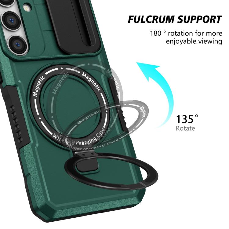 For Samsung Galaxy S25 5G Sliding Camshield MagSafe Holder TPU Hybrid PC Phone Case(Deep Green) - Galaxy S25 5G Cases by PMC TechLife | Online Shopping South Africa | PMC TechLife | Buy Now Pay Later Mobicred