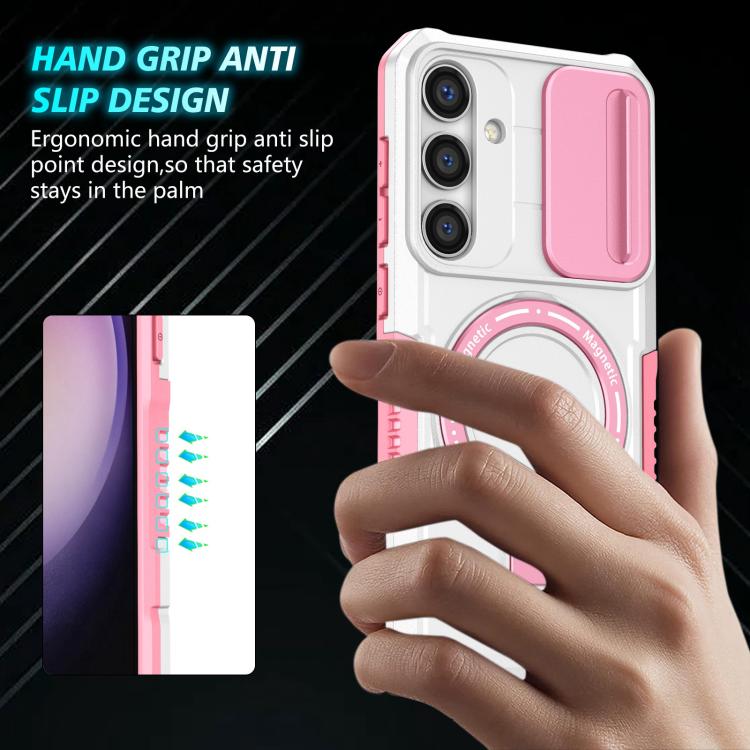 For Samsung Galaxy S25+ 5G Sliding Camshield MagSafe Holder TPU Hybrid PC Phone Case(Pink White) - Galaxy S25+ 5G Cases by PMC TechLife | Online Shopping South Africa | PMC TechLife | Buy Now Pay Later Mobicred