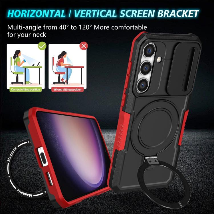 For Samsung Galaxy S25+ 5G Sliding Camshield MagSafe Holder TPU Hybrid PC Phone Case(Black Red) - Galaxy S25+ 5G Cases by PMC TechLife | Online Shopping South Africa | PMC TechLife | Buy Now Pay Later Mobicred