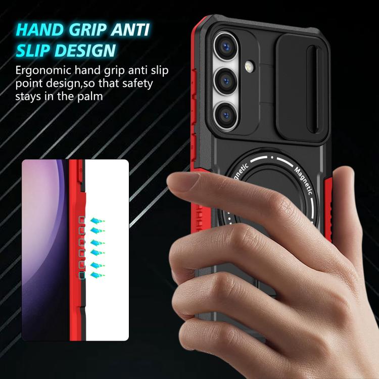 For Samsung Galaxy S25+ 5G Sliding Camshield MagSafe Holder TPU Hybrid PC Phone Case(Black Red) - Galaxy S25+ 5G Cases by PMC TechLife | Online Shopping South Africa | PMC TechLife | Buy Now Pay Later Mobicred