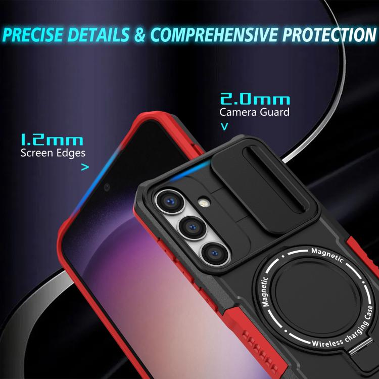 For Samsung Galaxy S25+ 5G Sliding Camshield MagSafe Holder TPU Hybrid PC Phone Case(Black Red) - Galaxy S25+ 5G Cases by PMC TechLife | Online Shopping South Africa | PMC TechLife | Buy Now Pay Later Mobicred