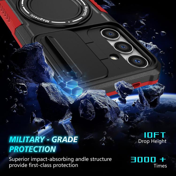 For Samsung Galaxy S25+ 5G Sliding Camshield MagSafe Holder TPU Hybrid PC Phone Case(Black Red) - Galaxy S25+ 5G Cases by PMC TechLife | Online Shopping South Africa | PMC TechLife | Buy Now Pay Later Mobicred
