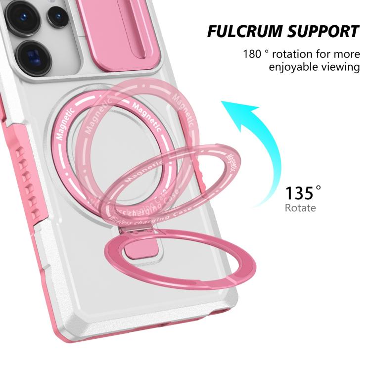 For Samsung Galaxy S25 Ultra 5G Sliding Camshield MagSafe Holder TPU Hybrid PC Phone Case(Pink White) - Galaxy S25 Ultra 5G Cases by PMC TechLife | Online Shopping South Africa | PMC TechLife | Buy Now Pay Later Mobicred