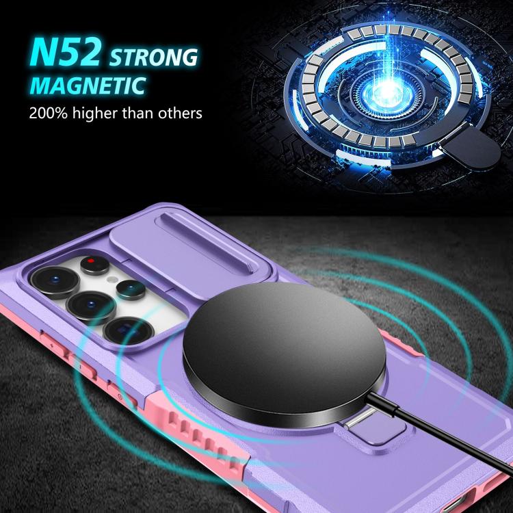 For Samsung Galaxy S25 Ultra 5G Sliding Camshield MagSafe Holder TPU Hybrid PC Phone Case(Pink Purple) - Galaxy S25 Ultra 5G Cases by PMC TechLife | Online Shopping South Africa | PMC TechLife | Buy Now Pay Later Mobicred