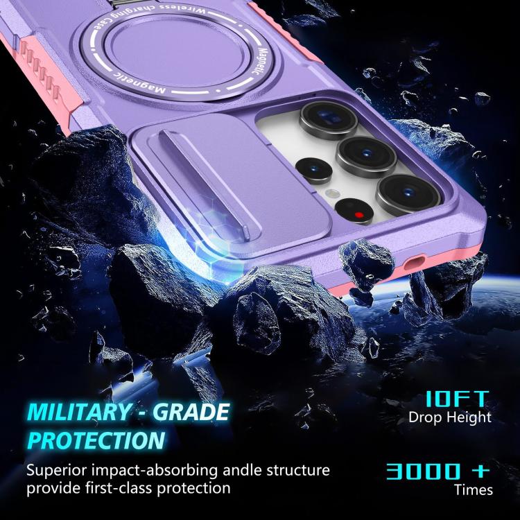 For Samsung Galaxy S25 Ultra 5G Sliding Camshield MagSafe Holder TPU Hybrid PC Phone Case(Pink Purple) - Galaxy S25 Ultra 5G Cases by PMC TechLife | Online Shopping South Africa | PMC TechLife | Buy Now Pay Later Mobicred