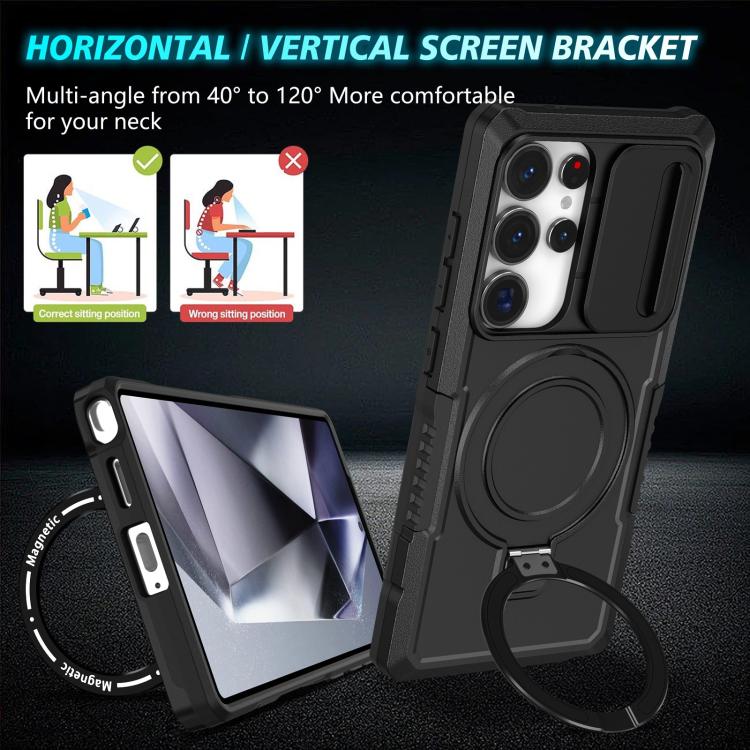 For Samsung Galaxy S25 Ultra 5G Sliding Camshield MagSafe Holder TPU Hybrid PC Phone Case(Black) - Galaxy S25 Ultra 5G Cases by PMC TechLife | Online Shopping South Africa | PMC TechLife | Buy Now Pay Later Mobicred