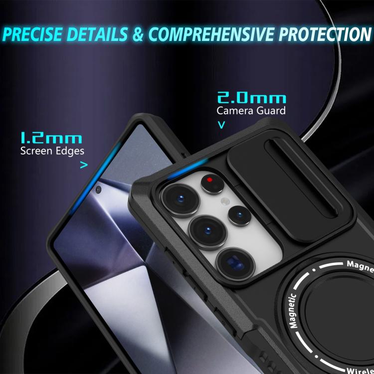 For Samsung Galaxy S25 Ultra 5G Sliding Camshield MagSafe Holder TPU Hybrid PC Phone Case(Black) - Galaxy S25 Ultra 5G Cases by PMC TechLife | Online Shopping South Africa | PMC TechLife | Buy Now Pay Later Mobicred