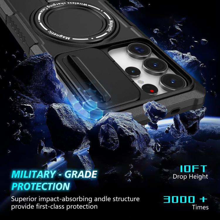 For Samsung Galaxy S25 Ultra 5G Sliding Camshield MagSafe Holder TPU Hybrid PC Phone Case(Black) - Galaxy S25 Ultra 5G Cases by PMC TechLife | Online Shopping South Africa | PMC TechLife | Buy Now Pay Later Mobicred