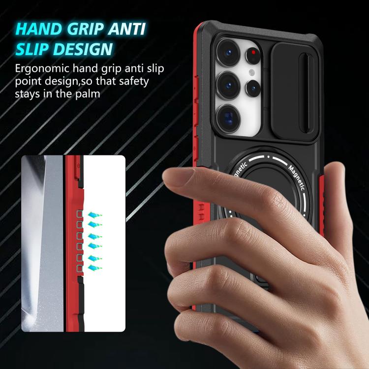For Samsung Galaxy S25 Ultra 5G Sliding Camshield MagSafe Holder TPU Hybrid PC Phone Case(Black Red) - Galaxy S25 Ultra 5G Cases by PMC TechLife | Online Shopping South Africa | PMC TechLife | Buy Now Pay Later Mobicred