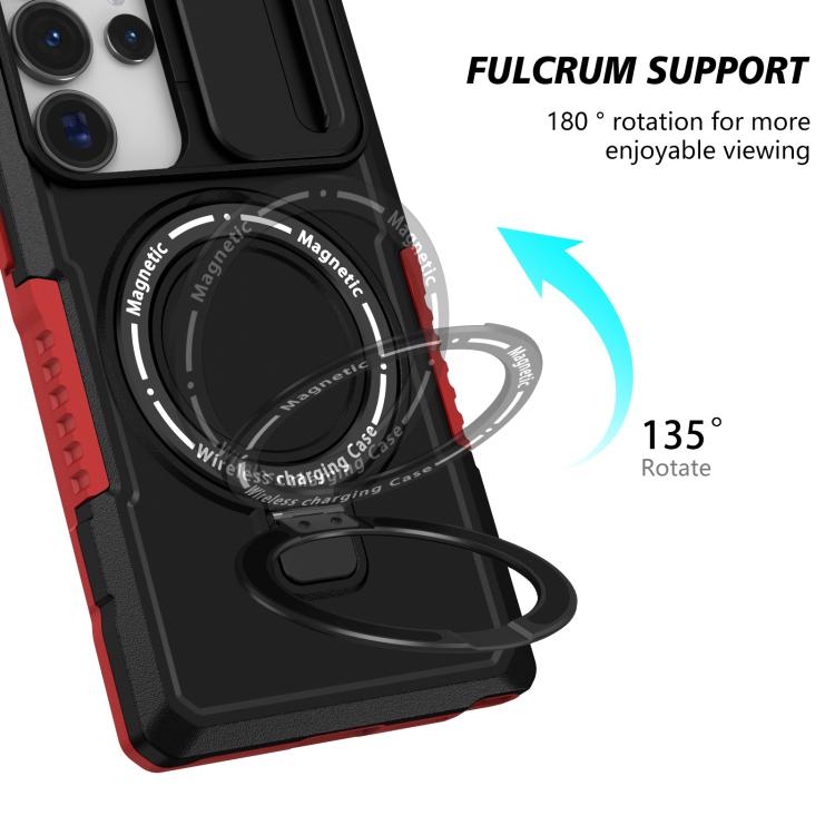 For Samsung Galaxy S25 Ultra 5G Sliding Camshield MagSafe Holder TPU Hybrid PC Phone Case(Black Red) - Galaxy S25 Ultra 5G Cases by PMC TechLife | Online Shopping South Africa | PMC TechLife | Buy Now Pay Later Mobicred
