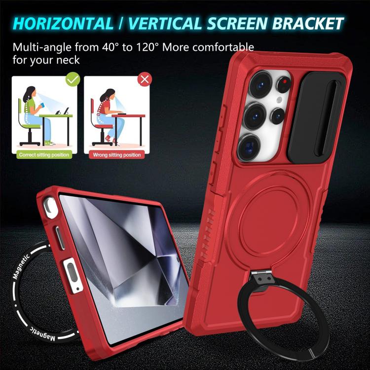 For Samsung Galaxy S25 Ultra 5G Sliding Camshield MagSafe Holder TPU Hybrid PC Phone Case(Red) - Galaxy S25 Ultra 5G Cases by PMC TechLife | Online Shopping South Africa | PMC TechLife | Buy Now Pay Later Mobicred