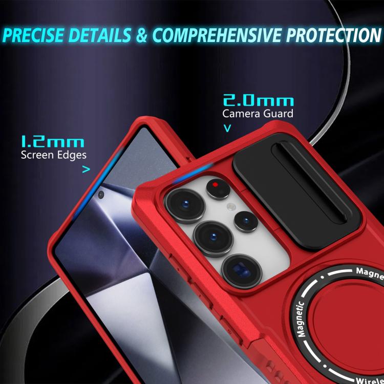 For Samsung Galaxy S25 Ultra 5G Sliding Camshield MagSafe Holder TPU Hybrid PC Phone Case(Red) - Galaxy S25 Ultra 5G Cases by PMC TechLife | Online Shopping South Africa | PMC TechLife | Buy Now Pay Later Mobicred