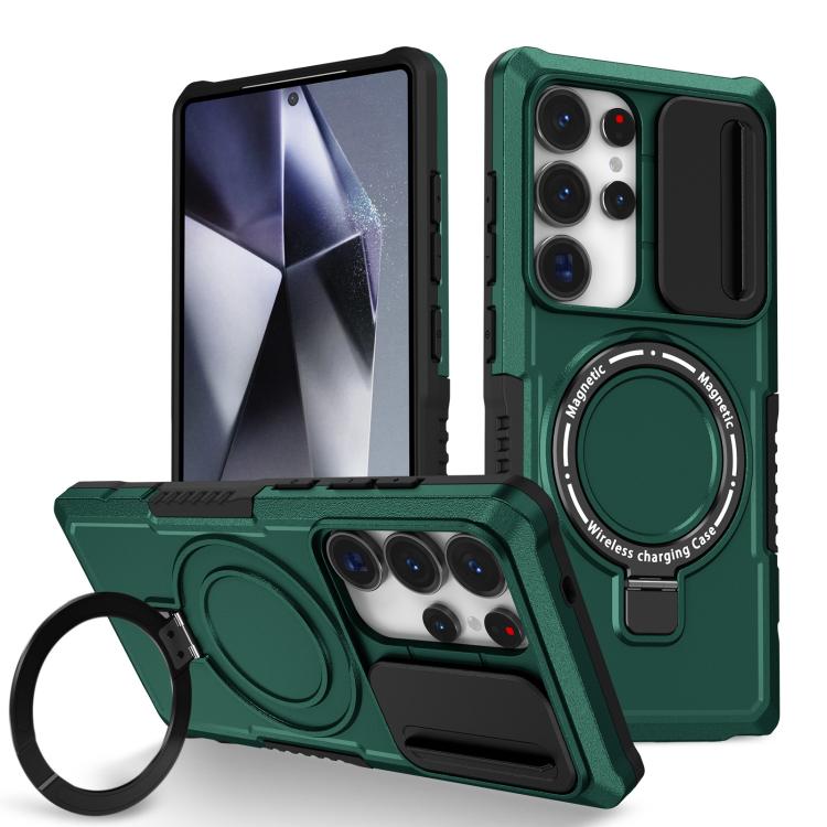 For Samsung Galaxy S25 Ultra 5G Sliding Camshield MagSafe Holder TPU Hybrid PC Phone Case(Deep Green) - Galaxy S25 Ultra 5G Cases by PMC TechLife | Online Shopping South Africa | PMC TechLife | Buy Now Pay Later Mobicred