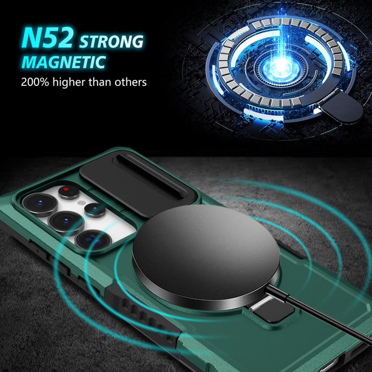 For Samsung Galaxy S25 Ultra 5G Sliding Camshield MagSafe Holder TPU Hybrid PC Phone Case(Deep Green) - Galaxy S25 Ultra 5G Cases by PMC TechLife | Online Shopping South Africa | PMC TechLife | Buy Now Pay Later Mobicred