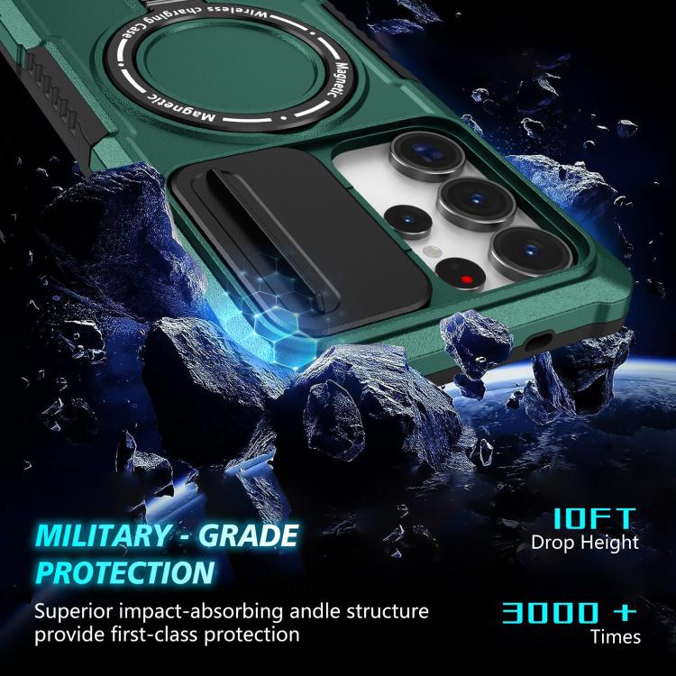 For Samsung Galaxy S25 Ultra 5G Sliding Camshield MagSafe Holder TPU Hybrid PC Phone Case(Deep Green) - Galaxy S25 Ultra 5G Cases by PMC TechLife | Online Shopping South Africa | PMC TechLife | Buy Now Pay Later Mobicred