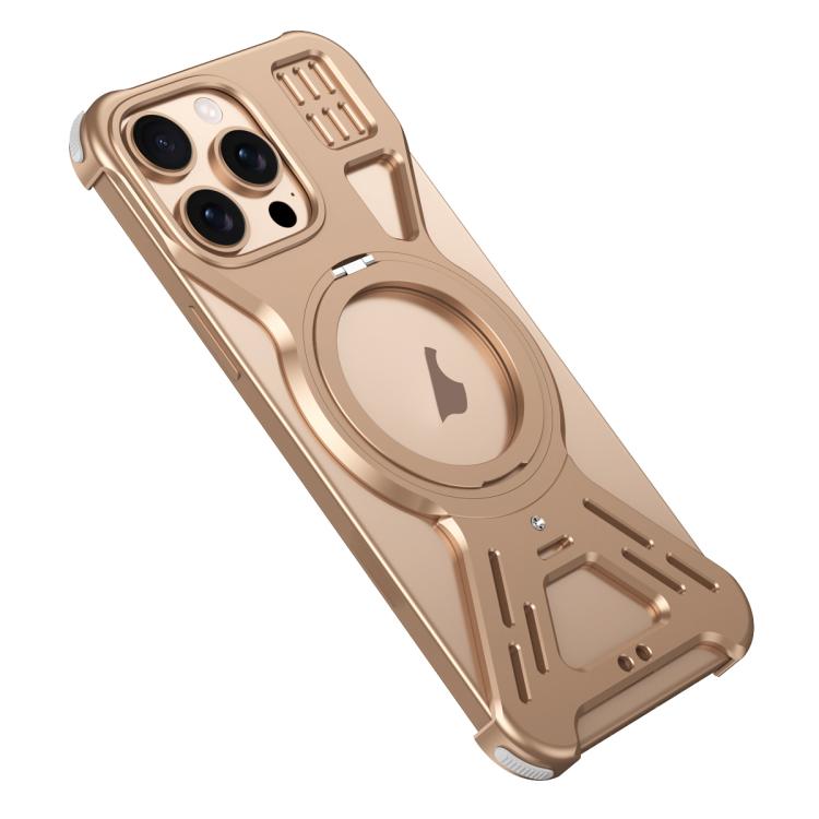 For iPhone 15 Pro Armor 360 Holder Frameless Alloy MagSafe Phone Case(Desert Gold) - iPhone 15 Pro Cases by PMc TechLife | Online Shopping South Africa | PMc TechLife | Buy Now Pay Later Mobicred