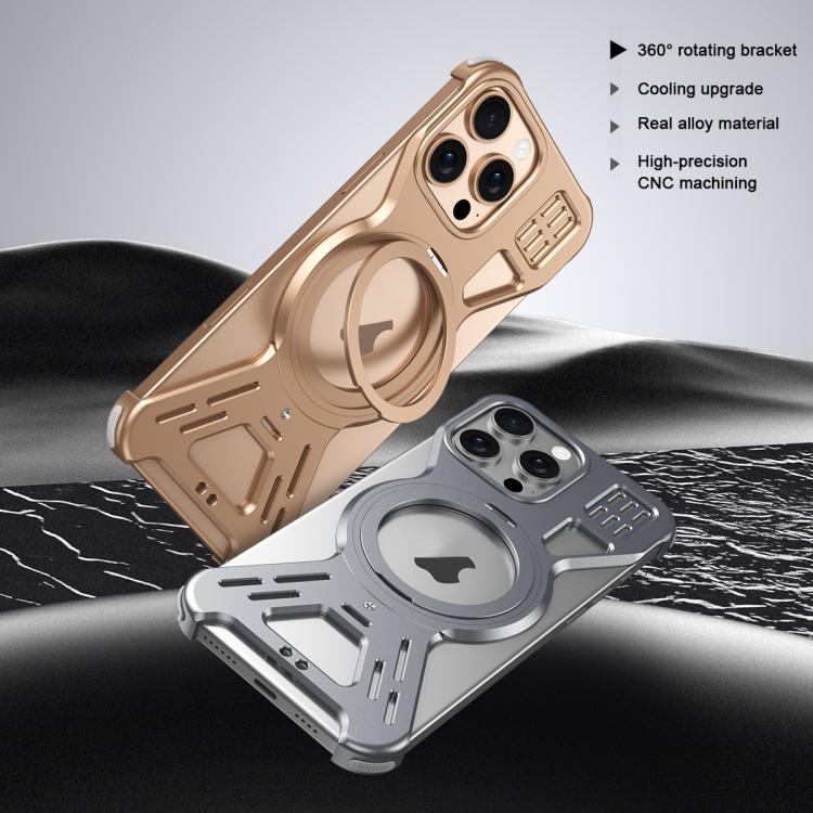 For iPhone 15 Pro Max Armor 360 Holder Frameless Alloy MagSafe Phone Case(Desert Gold) - iPhone 15 Pro Max Cases by PMc TechLife | Online Shopping South Africa | PMc TechLife | Buy Now Pay Later Mobicred