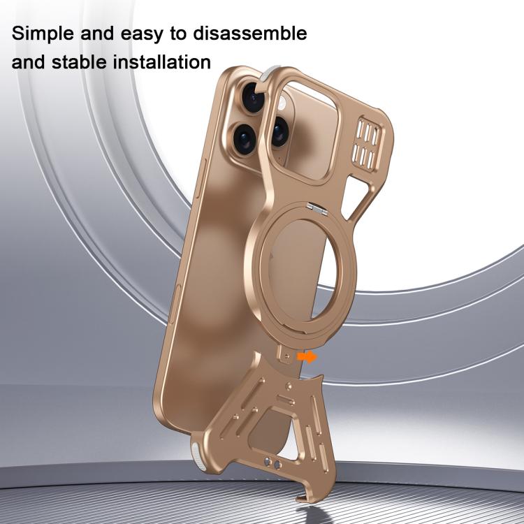 For iPhone 16 Pro Max Armor 360 Holder Frameless Alloy MagSafe Phone Case(Desert Gold) - iPhone 16 Pro Max Cases by PMc TechLife | Online Shopping South Africa | PMc TechLife | Buy Now Pay Later Mobicred