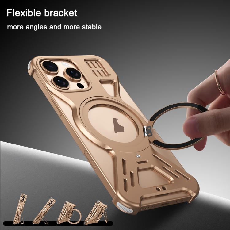 For iPhone 15 Pro Max Armor 360 Holder Frameless Alloy MagSafe Phone Case(Desert Gold) - iPhone 15 Pro Max Cases by PMc TechLife | Online Shopping South Africa | PMc TechLife | Buy Now Pay Later Mobicred