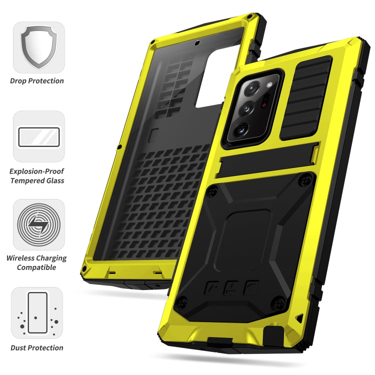 For Samsung Galaxy Note 20 R-JUST Shockproof Waterproof Dust-proof Metal + Silicone Protective Case with Holder(Yellow) - Galaxy Note20 Cases by R-JUST | Online Shopping South Africa | PMC TechLife | Buy Now Pay Later Mobicred