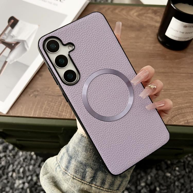 For Samsung Galaxy S25 5G CD Magsafe Magnetic Litchi Texture Phone Case(Purple) - Galaxy S25 5G Cases by PMC TechLife | Online Shopping South Africa | PMC TechLife | Buy Now Pay Later Mobicred