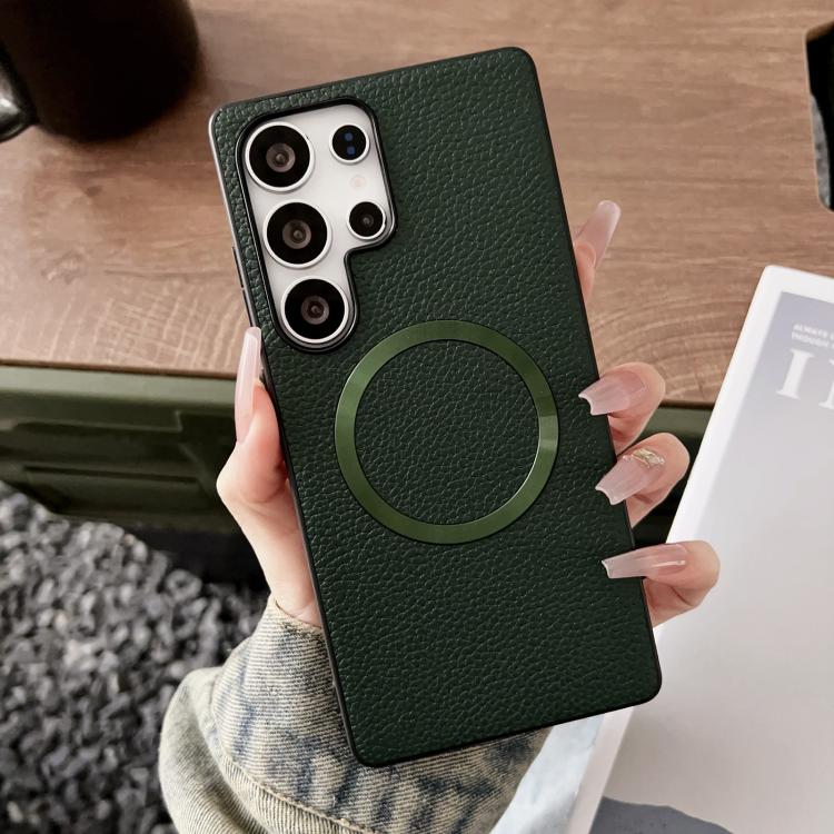 For Samsung Galaxy S25 Ultra 5G CD Magsafe Magnetic Litchi Texture Phone Case(Green) - Galaxy S25 Ultra 5G Cases by PMC TechLife | Online Shopping South Africa | PMC TechLife | Buy Now Pay Later Mobicred