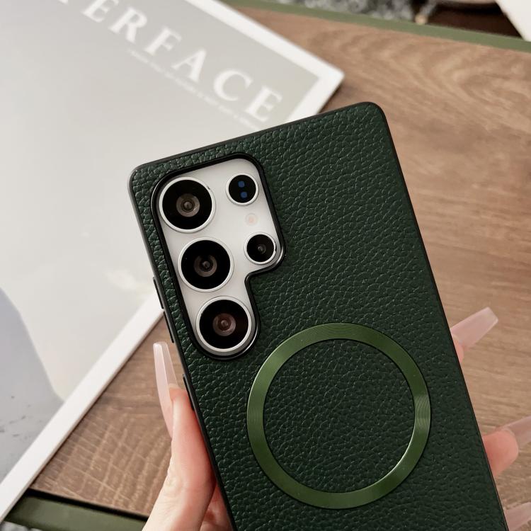 For Samsung Galaxy S25 Ultra 5G CD Magsafe Magnetic Litchi Texture Phone Case(Green) - Galaxy S25 Ultra 5G Cases by PMC TechLife | Online Shopping South Africa | PMC TechLife | Buy Now Pay Later Mobicred