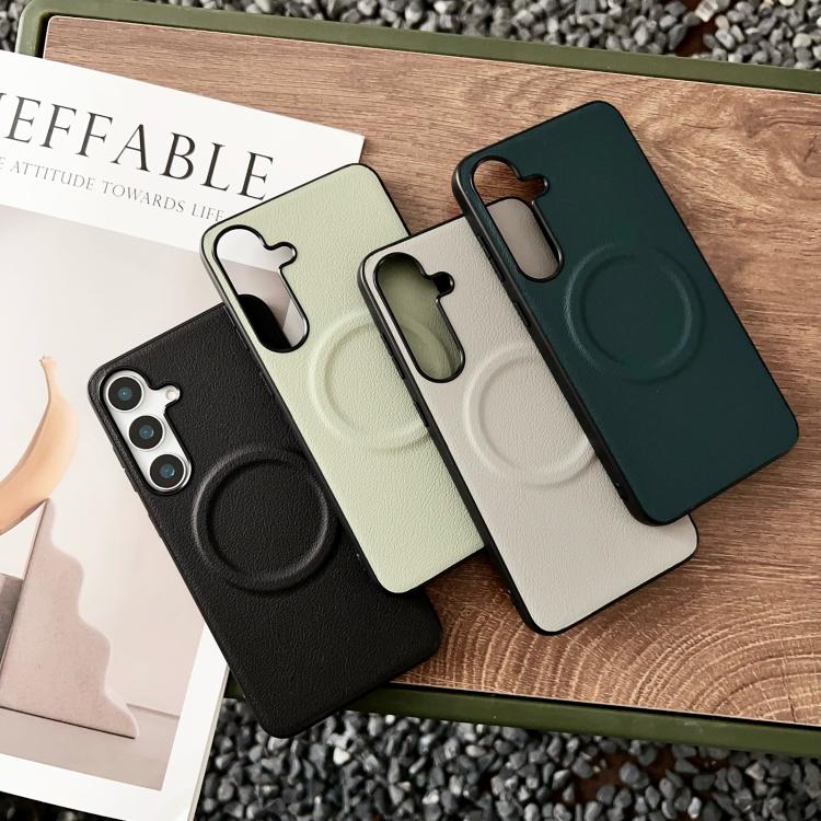 For Samsung Galaxy S25 5G Magsafe Magnetic Plain Leather Phone Case(Dark Green) - Galaxy S25 5G Cases by PMC TechLife | Online Shopping South Africa | PMC TechLife | Buy Now Pay Later Mobicred