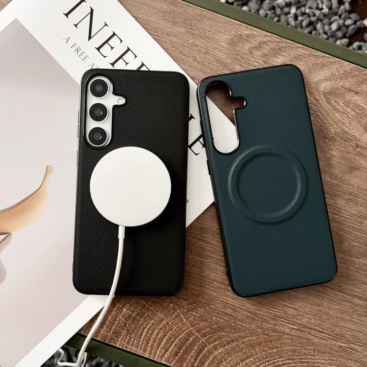 For Samsung Galaxy S25 5G Magsafe Magnetic Plain Leather Phone Case(Light Green) - Galaxy S25 5G Cases by PMC TechLife | Online Shopping South Africa | PMC TechLife | Buy Now Pay Later Mobicred