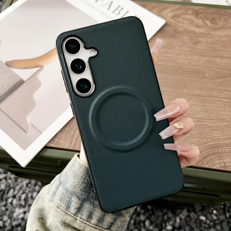 For Samsung Galaxy S25+ 5G Magsafe Magnetic Plain Leather Phone Case(Dark Green) - Galaxy S25+ 5G Cases by PMC TechLife | Online Shopping South Africa | PMC TechLife | Buy Now Pay Later Mobicred