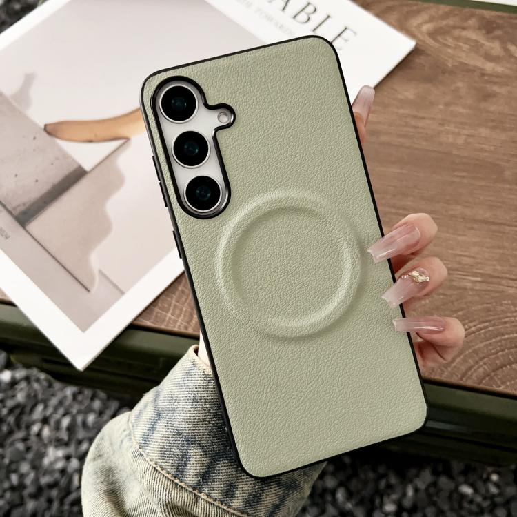 For Samsung Galaxy S25+ 5G Magsafe Magnetic Plain Leather Phone Case(Light Green) - Galaxy S25+ 5G Cases by PMC TechLife | Online Shopping South Africa | PMC TechLife | Buy Now Pay Later Mobicred