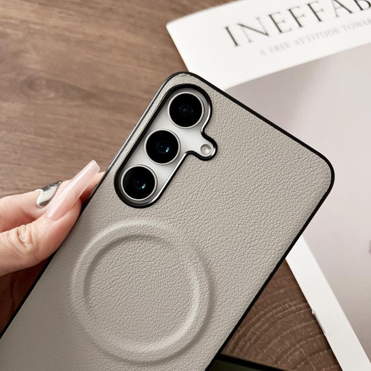 For Samsung Galaxy S25+ 5G Magsafe Magnetic Plain Leather Phone Case(White) - Galaxy S25+ 5G Cases by PMC TechLife | Online Shopping South Africa | PMC TechLife | Buy Now Pay Later Mobicred