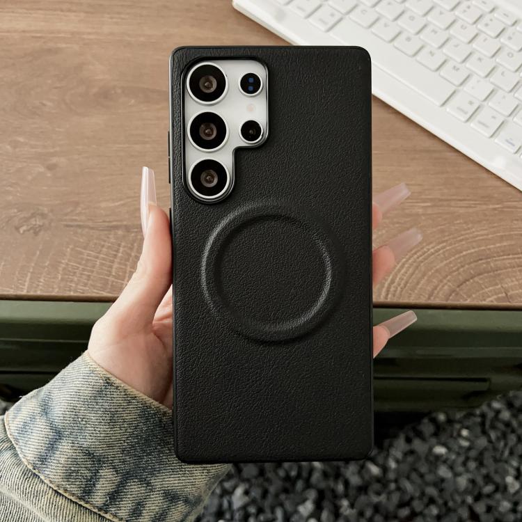 For Samsung Galaxy S25 Ultra 5G Magsafe Magnetic Plain Leather Phone Case(Black) - Galaxy S25 Ultra 5G Cases by PMC TechLife | Online Shopping South Africa | PMC TechLife | Buy Now Pay Later Mobicred