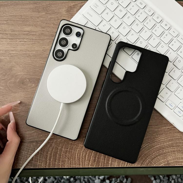 For Samsung Galaxy S25 Ultra 5G Magsafe Magnetic Plain Leather Phone Case(Black) - Galaxy S25 Ultra 5G Cases by PMC TechLife | Online Shopping South Africa | PMC TechLife | Buy Now Pay Later Mobicred