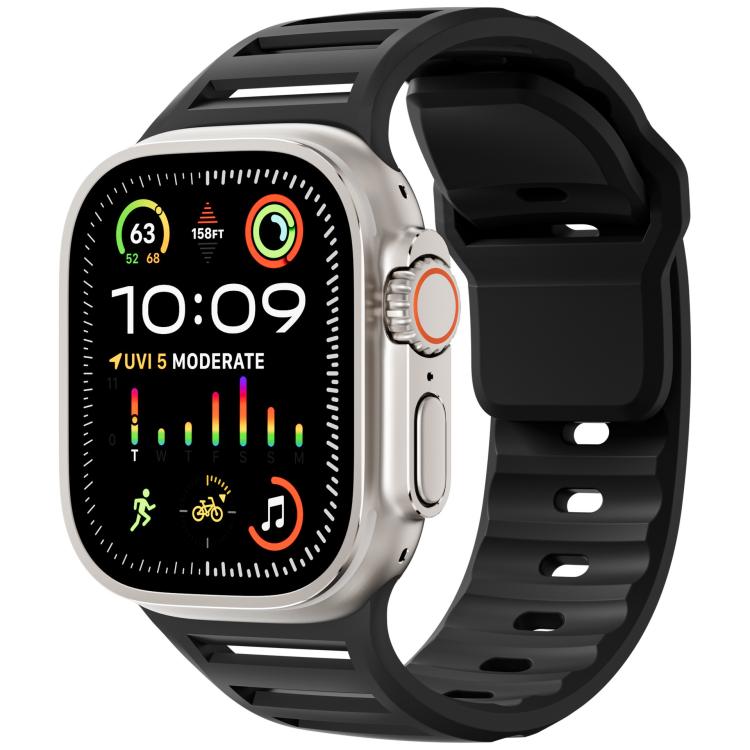 For Apple Watch 46mm / 49mm / 45mm / 44mm Single Nail Dual-Color Multi-hole Silicone Watch Band(Black) - free shipping - PMc TechLife - Order now!