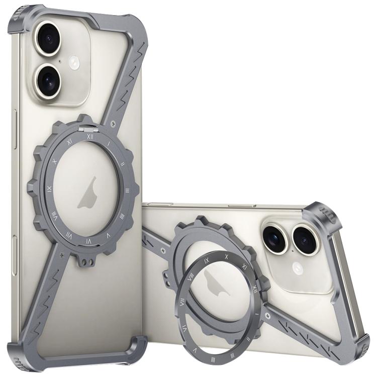 For iPhone 16 Z-shaped Frameless Metal 360 Holder MagSafe Phone Case(Space Grey) - iPhone 16 Cases by PMc TechLife | Online Shopping South Africa | PMc TechLife | Buy Now Pay Later Mobicred