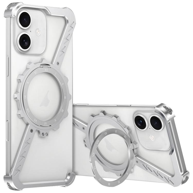 For iPhone 16 Z-shaped Frameless Metal 360 Holder MagSafe Phone Case(Space Silver) - iPhone 16 Cases by PMc TechLife | Online Shopping South Africa | PMc TechLife | Buy Now Pay Later Mobicred