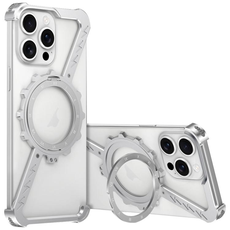 For iPhone 15 Pro Max Z-shaped Frameless Metal 360 Holder MagSafe Phone Case(Space Silver) - iPhone 15 Pro Max Cases by PMc TechLife | Online Shopping South Africa | PMc TechLife | Buy Now Pay Later Mobicred