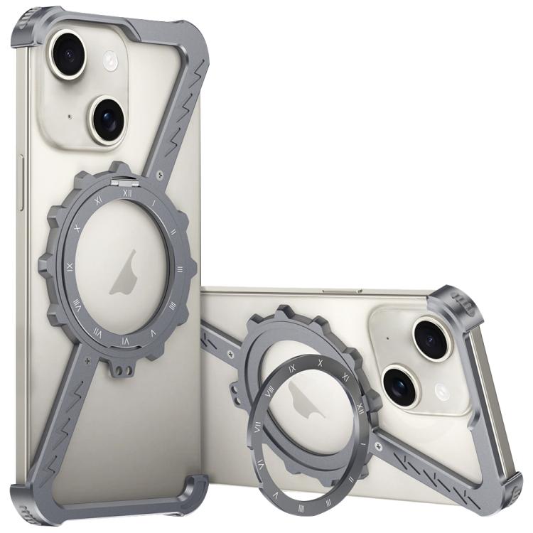 For iPhone 15 Z-shaped Frameless Metal 360 Holder MagSafe Phone Case(Space Grey) - iPhone 15 Cases by PMc TechLife | Online Shopping South Africa | PMc TechLife | Buy Now Pay Later Mobicred