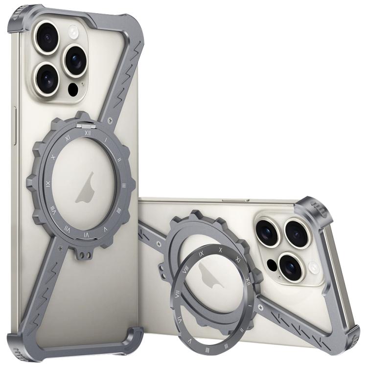 For iPhone 14 Pro Z-shaped Frameless Metal 360 Holder MagSafe Phone Case(Space Grey) - iPhone 14 Pro Cases by PMc TechLife | Online Shopping South Africa | PMc TechLife | Buy Now Pay Later Mobicred