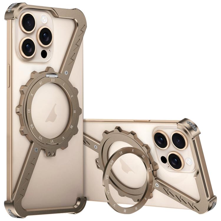 For iPhone 13 Pro Max Z-shaped Frameless Metal 360 Holder MagSafe Phone Case(Desert Gold) - iPhone 13 Pro Max Cases by PMc TechLife | Online Shopping South Africa | PMc TechLife | Buy Now Pay Later Mobicred