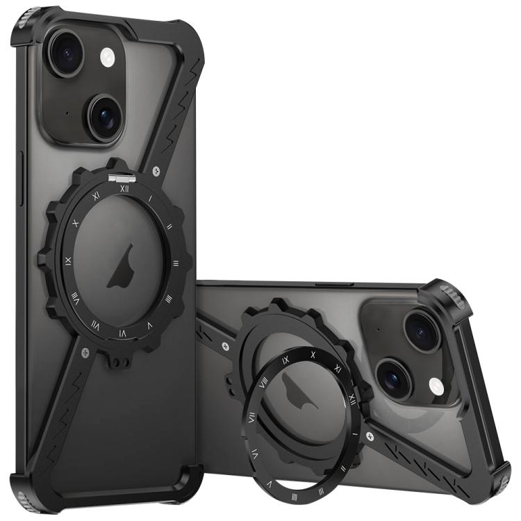 For iPhone 13 Z-shaped Frameless Metal 360 Holder MagSafe Phone Case(Black) - iPhone 13 Cases by PMc TechLife | Online Shopping South Africa | PMc TechLife | Buy Now Pay Later Mobicred