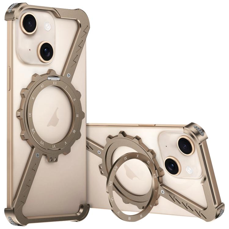 For iPhone 13 Z-shaped Frameless Metal 360 Holder MagSafe Phone Case(Desert Gold) - iPhone 13 Cases by PMc TechLife | Online Shopping South Africa | PMc TechLife | Buy Now Pay Later Mobicred