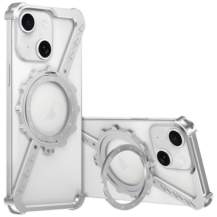 For iPhone 13 Z-shaped Frameless Metal 360 Holder MagSafe Phone Case(Space Silver) - iPhone 13 Cases by PMc TechLife | Online Shopping South Africa | PMc TechLife | Buy Now Pay Later Mobicred