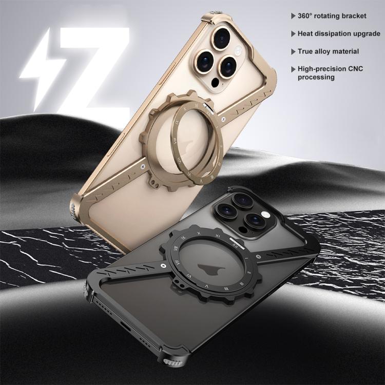 For iPhone 14 Z-shaped Frameless Metal 360 Holder MagSafe Phone Case(Black) - iPhone 14 Cases by PMc TechLife | Online Shopping South Africa | PMc TechLife | Buy Now Pay Later Mobicred
