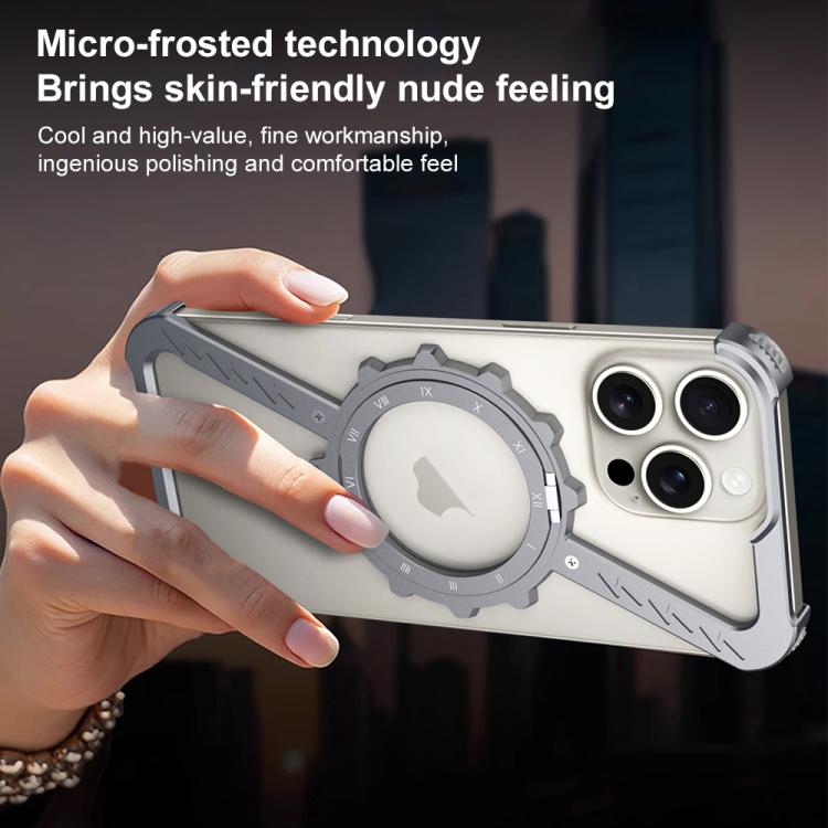 For iPhone 15 Z-shaped Frameless Metal 360 Holder MagSafe Phone Case(Space Silver) - iPhone 15 Cases by PMc TechLife | Online Shopping South Africa | PMc TechLife | Buy Now Pay Later Mobicred