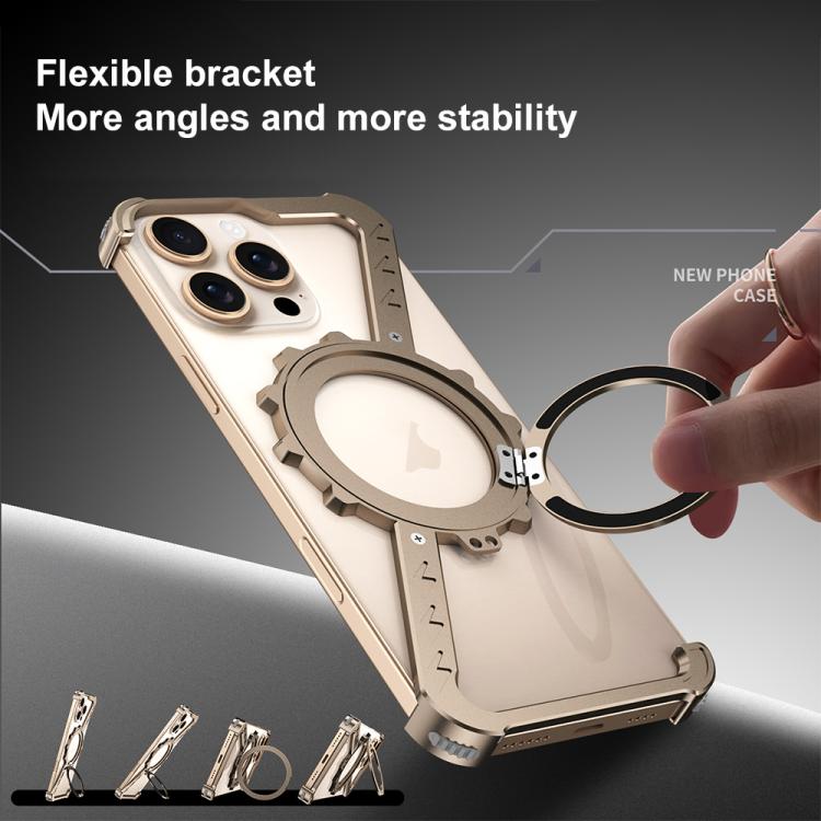 For iPhone 16 Pro Max Z-shaped Frameless Metal 360 Holder MagSafe Phone Case(Black) - iPhone 16 Pro Max Cases by PMc TechLife | Online Shopping South Africa | PMc TechLife | Buy Now Pay Later Mobicred