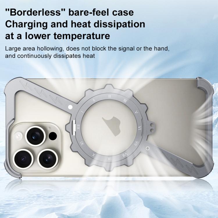 For iPhone 16 Pro Max Z-shaped Frameless Metal 360 Holder MagSafe Phone Case(Space Silver) - iPhone 16 Pro Max Cases by PMc TechLife | Online Shopping South Africa | PMc TechLife | Buy Now Pay Later Mobicred