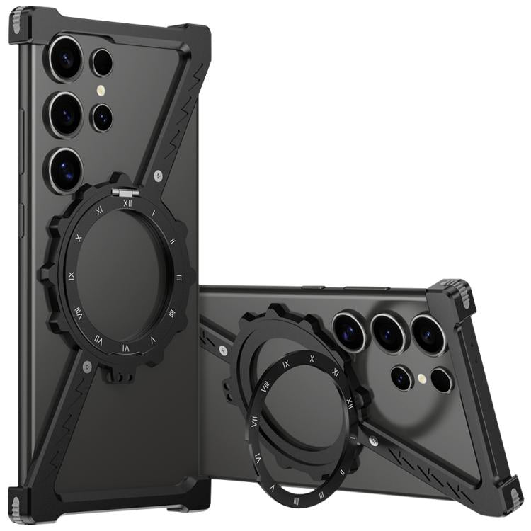 For Samsung Galaxy S24 Ultra 5G Z-shaped Frameless Metal 360 Holder MagSafe Phone Case(Black) - Galaxy S24 Ultra 5G Cases by PMc TechLife | Online Shopping South Africa | PMc TechLife | Buy Now Pay Later Mobicred